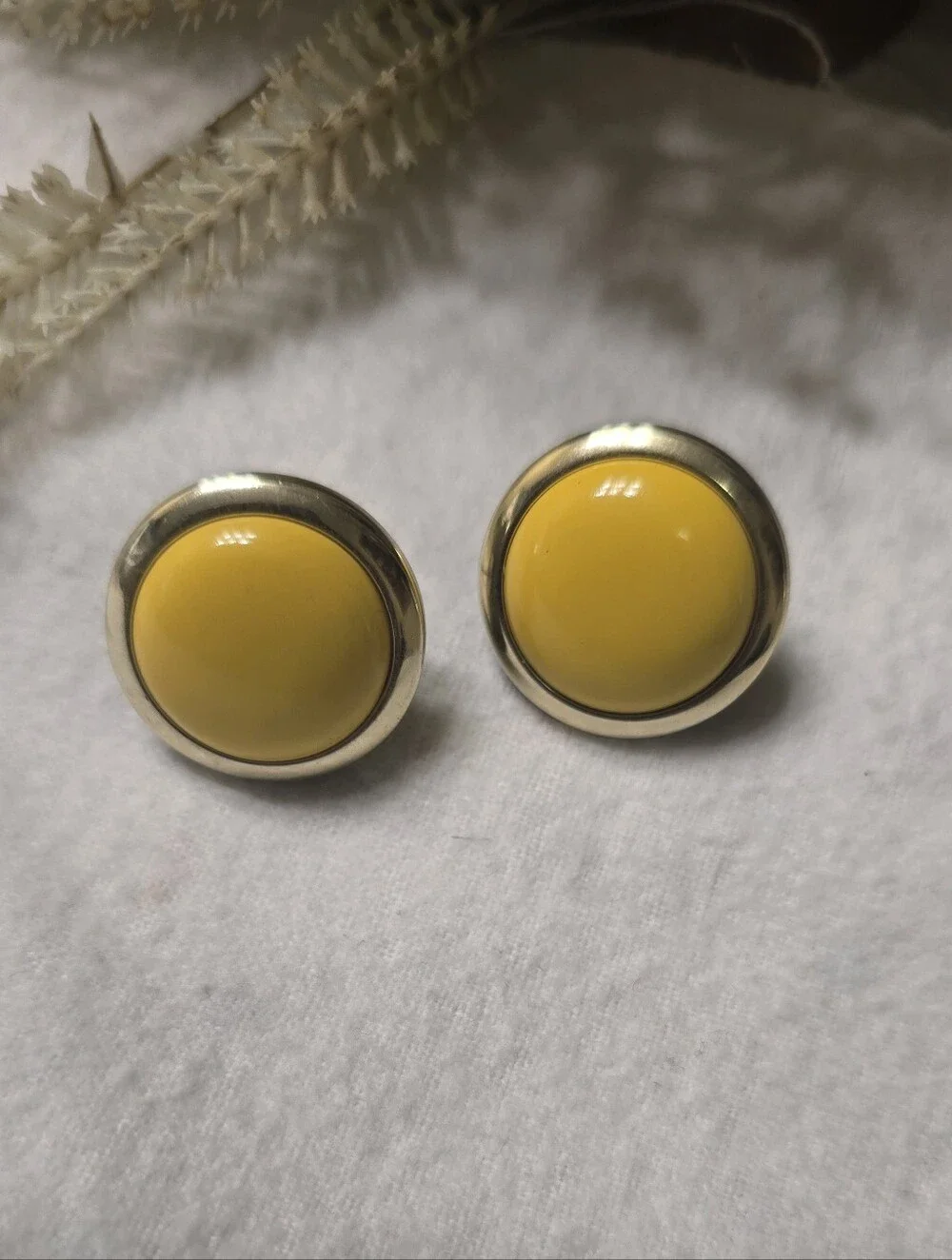 Vintage Yellow Button Style Round Stud  Earrings